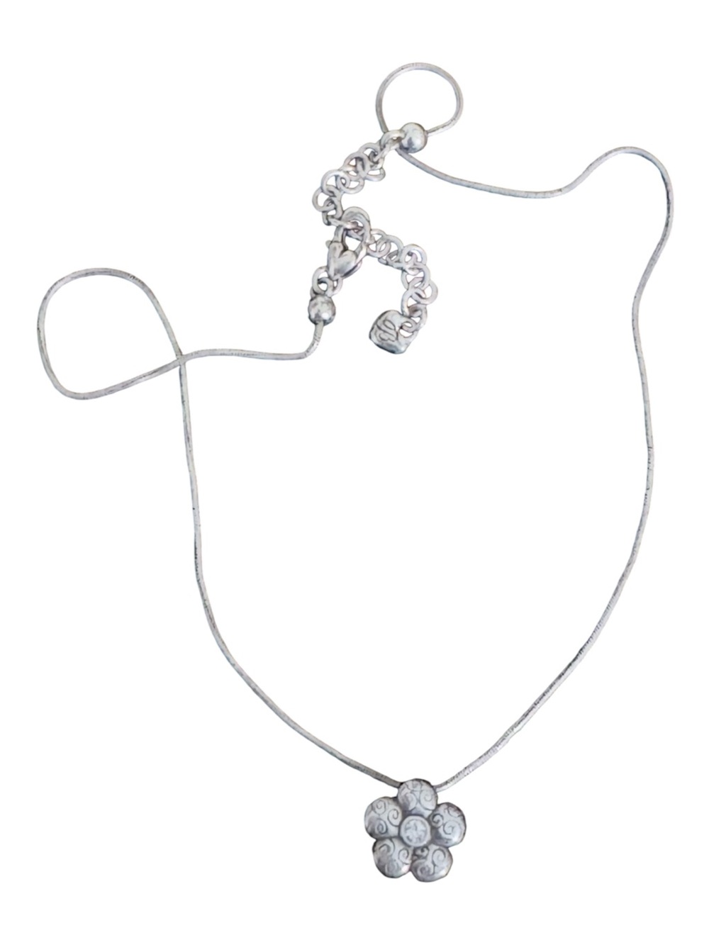 BRIGHTON Silver Tone Rhinestone Flower Charm Necklace Vintage Y2K Snake Chain